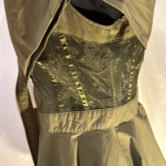 BOGO L’ATISTE Army Green Partial Sheer w/Front Zipper Long Sleeve Dress Size Sm - Picture 9 of 14